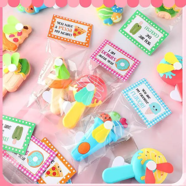 Alt view image 2 of 6 - 24 Pack Mini Portable Fans with Cards Gifts Cute Animal Fruit Ice Cream Handheld Press Cooling Fans for Summer Birthday Party End of the Year Pool Outdoor Activity Prize Exchange(Ice Cream)