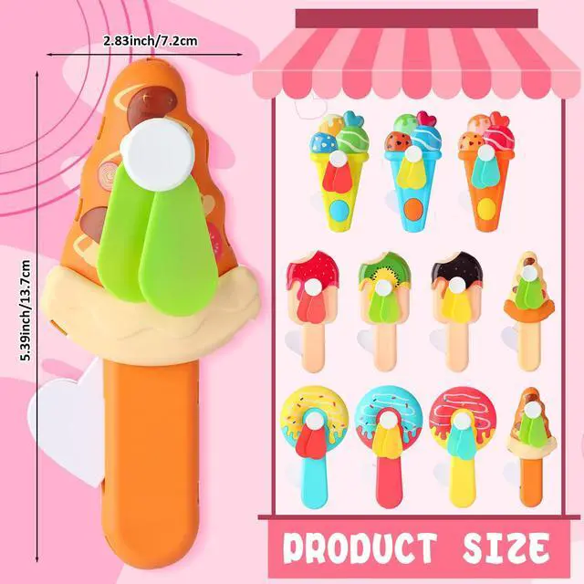 Alt view image 3 of 6 - 24 Pack Mini Portable Fans with Cards Gifts Cute Animal Fruit Ice Cream Handheld Press Cooling Fans for Summer Birthday Party End of the Year Pool Outdoor Activity Prize Exchange(Ice Cream)