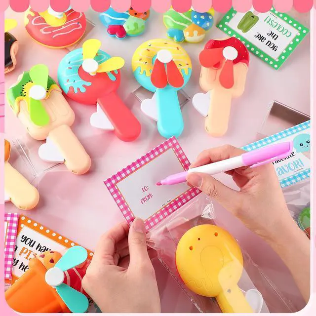 Alt view image 6 of 6 - 24 Pack Mini Portable Fans with Cards Gifts Cute Animal Fruit Ice Cream Handheld Press Cooling Fans for Summer Birthday Party End of the Year Pool Outdoor Activity Prize Exchange(Ice Cream)