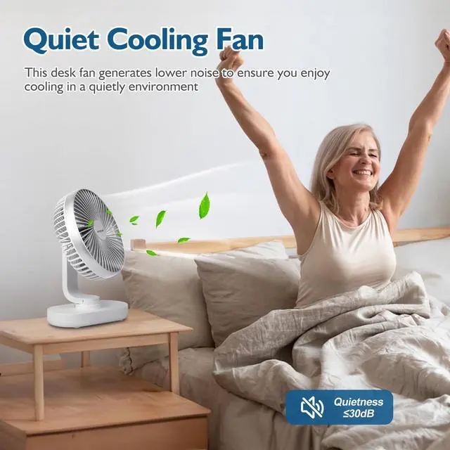 Alt view image 4 of 7 - Small Desk Fan for Bedroom, 4000mAh Battery Powered Rechargeable Fan, 90° Vertical Manual and 120° Oscillating, 4 Speeds Air Circulator Fan, Quiet Table Fan for Home Office, White