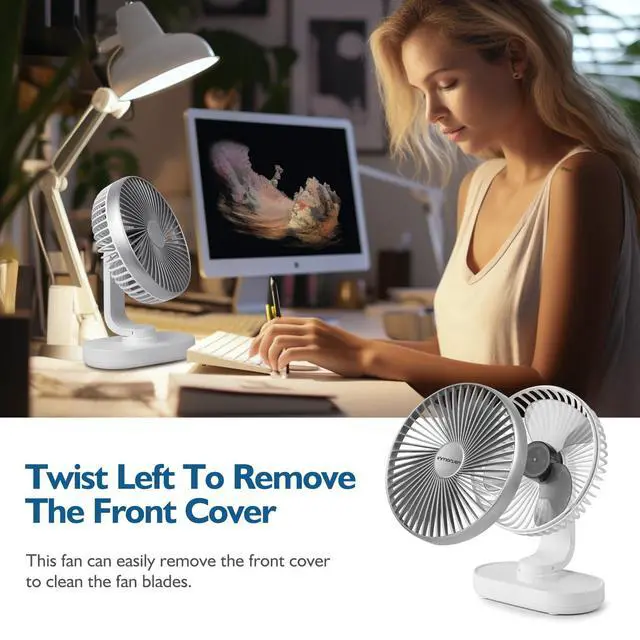 Alt view image 7 of 7 - Small Desk Fan for Bedroom, 4000mAh Battery Powered Rechargeable Fan, 90° Vertical Manual and 120° Oscillating, 4 Speeds Air Circulator Fan, Quiet Table Fan for Home Office, White