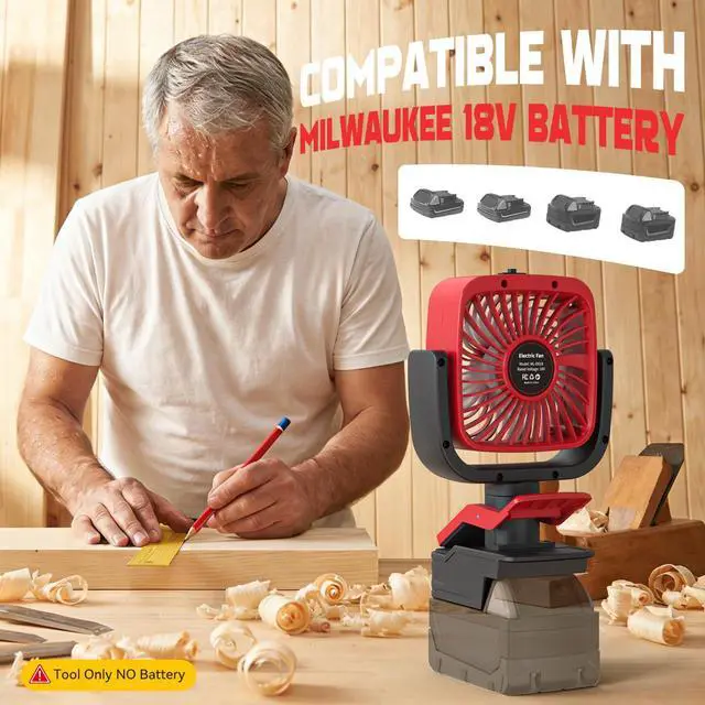 Alt view image 4 of 7 - 4" Clip Fan Compatible with Milwaukee 18V Battery (Tool Only) 3-Speed Cordless Clip-On Fan with 360° Rotation Low Noise Portable Desk Fan for Camping Jobsite Tent Fishing Outdoor