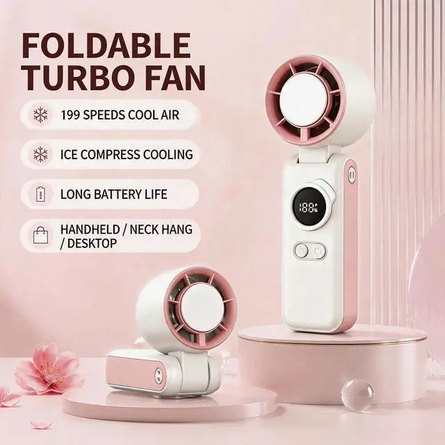 Alt view image 2 of 7 - Portable Handheld Air Conditioners Fan with Semiconductor Ice Cooling,199 Speed Strong Wind,6000mAh Rechargeable,3-in-1 Mini AC Cooler Fan(Hand/Neck/Desk),Personal Turbo Fans for Outdoor Travel (Pink