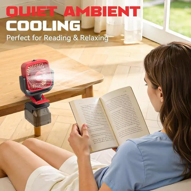Alt view image 7 of 7 - 4" Clip Fan Compatible with Milwaukee 18V Battery (Tool Only) 3-Speed Cordless Clip-On Fan with 360° Rotation Low Noise Portable Desk Fan for Camping Jobsite Tent Fishing Outdoor