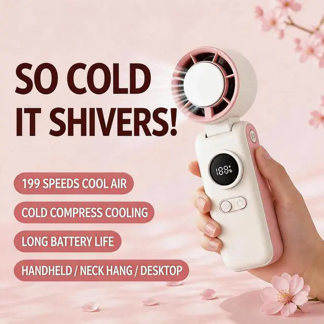 Alt view image 3 of 7 - Portable Handheld Air Conditioners Fan with Semiconductor Ice Cooling,199 Speed Strong Wind,6000mAh Rechargeable,3-in-1 Mini AC Cooler Fan(Hand/Neck/Desk),Personal Turbo Fans for Outdoor Travel (Pink