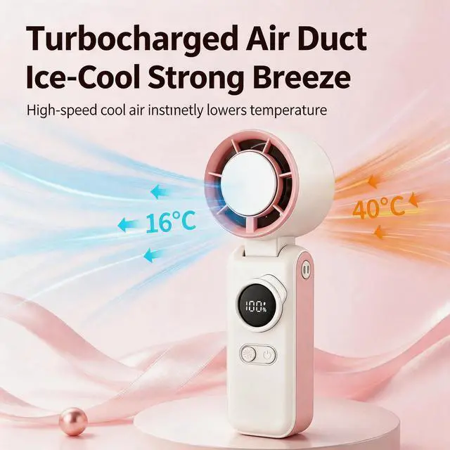Alt view image 4 of 7 - Portable Handheld Air Conditioners Fan with Semiconductor Ice Cooling,199 Speed Strong Wind,6000mAh Rechargeable,3-in-1 Mini AC Cooler Fan(Hand/Neck/Desk),Personal Turbo Fans for Outdoor Travel (Pink