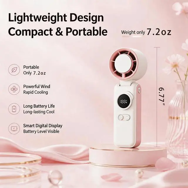 Alt view image 6 of 7 - Portable Handheld Air Conditioners Fan with Semiconductor Ice Cooling,199 Speed Strong Wind,6000mAh Rechargeable,3-in-1 Mini AC Cooler Fan(Hand/Neck/Desk),Personal Turbo Fans for Outdoor Travel (Pink