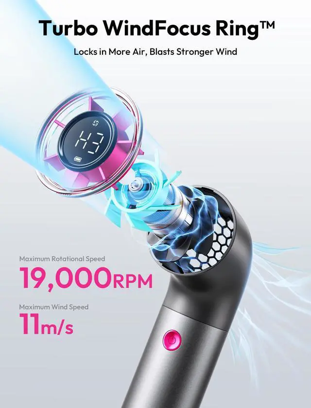 Alt view image 3 of 7 - Portable Handheld Fan, Powerful Turbo Air Tube Fan, 19000 RPM High Speed Aero Ultra, 15H Max Cooling Time, 7 Speeds Aluminum Case, Mini Pocket Design, for Travel Beach Outdoor Activities -Grey
