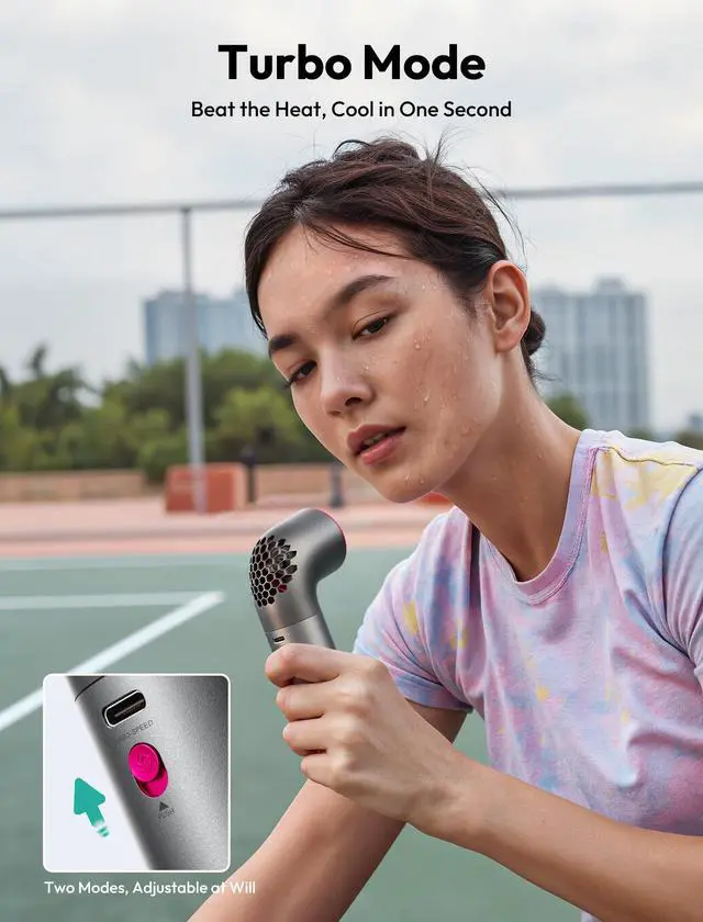 Alt view image 5 of 7 - Portable Handheld Fan, Powerful Turbo Air Tube Fan, 19000 RPM High Speed Aero Ultra, 15H Max Cooling Time, 7 Speeds Aluminum Case, Mini Pocket Design, for Travel Beach Outdoor Activities -Grey
