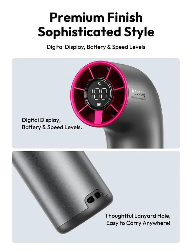 Alt view image 7 of 7 - Portable Handheld Fan, Powerful Turbo Air Tube Fan, 19000 RPM High Speed Aero Ultra, 15H Max Cooling Time, 7 Speeds Aluminum Case, Mini Pocket Design, for Travel Beach Outdoor Activities -Grey