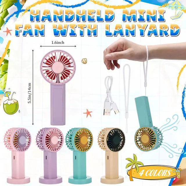 Alt view image 2 of 7 - 8 Pcs Rechargeable Mini Portable Handheld Fans Bulk USB Desktop Personal Fan with Lanyard for Wedding Gifts Birthday Party Favors Company Employee Gifts Summer Camp Office Outdoor Travel