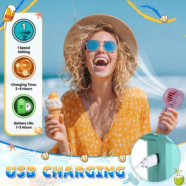 Alt view image 4 of 7 - 8 Pcs Rechargeable Mini Portable Handheld Fans Bulk USB Desktop Personal Fan with Lanyard for Wedding Gifts Birthday Party Favors Company Employee Gifts Summer Camp Office Outdoor Travel