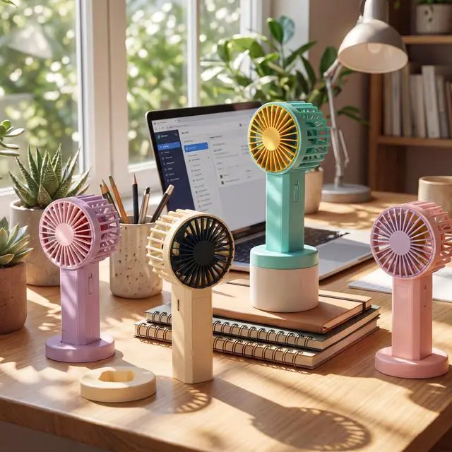 Alt view image 3 of 7 - 8 Pcs Rechargeable Mini Portable Handheld Fans Bulk USB Desktop Personal Fan with Lanyard for Wedding Gifts Birthday Party Favors Company Employee Gifts Summer Camp Office Outdoor Travel