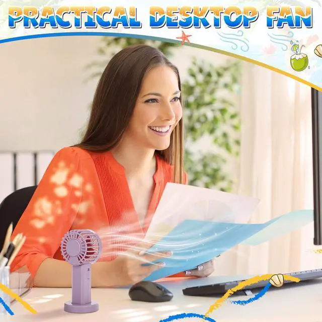 Alt view image 6 of 7 - 8 Pcs Rechargeable Mini Portable Handheld Fans Bulk USB Desktop Personal Fan with Lanyard for Wedding Gifts Birthday Party Favors Company Employee Gifts Summer Camp Office Outdoor Travel