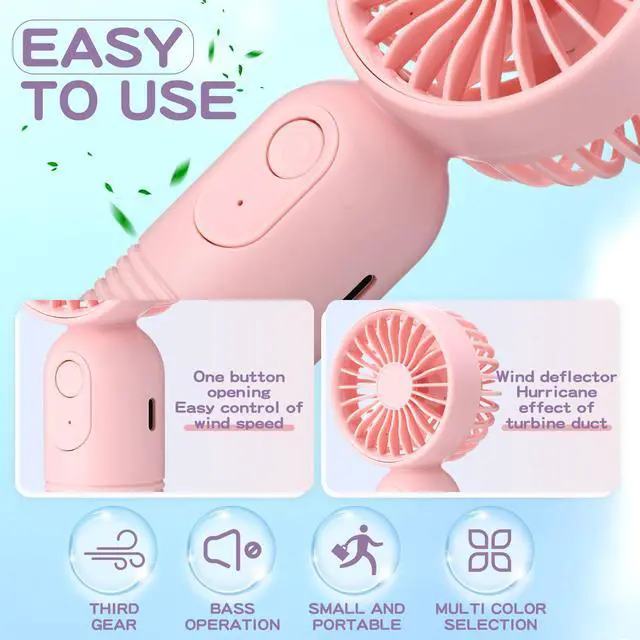 Alt view image 4 of 7 - 6 Pcs Mini Portable Fan Bulk Cute Handheld Lightweight Small Little Personal Hand Eyelash Fan 3 Speeds USB Rechargeable for Women Men Indoor Outdoor Makeup Travel (Pink)