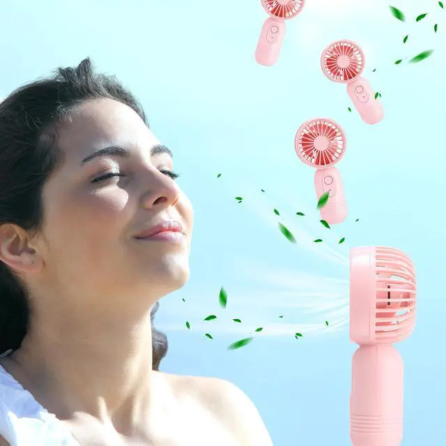 Alt view image 6 of 7 - 6 Pcs Mini Portable Fan Bulk Cute Handheld Lightweight Small Little Personal Hand Eyelash Fan 3 Speeds USB Rechargeable for Women Men Indoor Outdoor Makeup Travel (Pink)