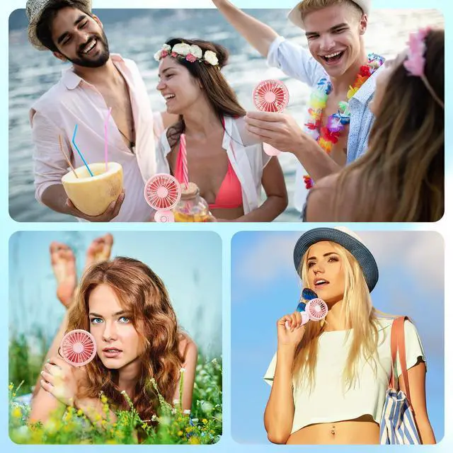 Alt view image 5 of 7 - 6 Pcs Mini Portable Fan Bulk Cute Handheld Lightweight Small Little Personal Hand Eyelash Fan 3 Speeds USB Rechargeable for Women Men Indoor Outdoor Makeup Travel (Pink)