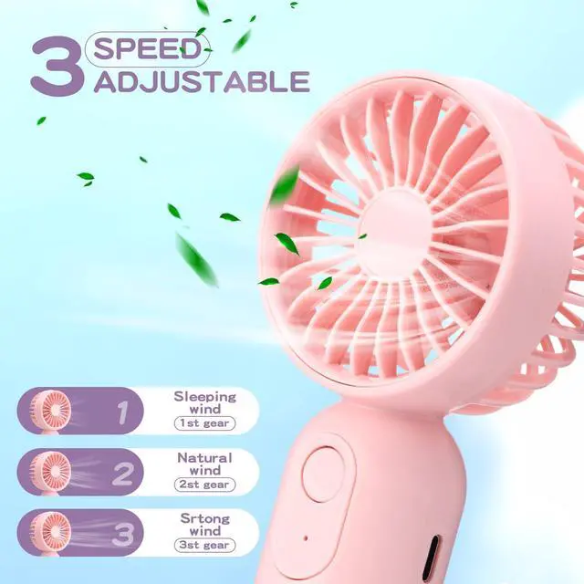 Alt view image 3 of 7 - 6 Pcs Mini Portable Fan Bulk Cute Handheld Lightweight Small Little Personal Hand Eyelash Fan 3 Speeds USB Rechargeable for Women Men Indoor Outdoor Makeup Travel (Pink)
