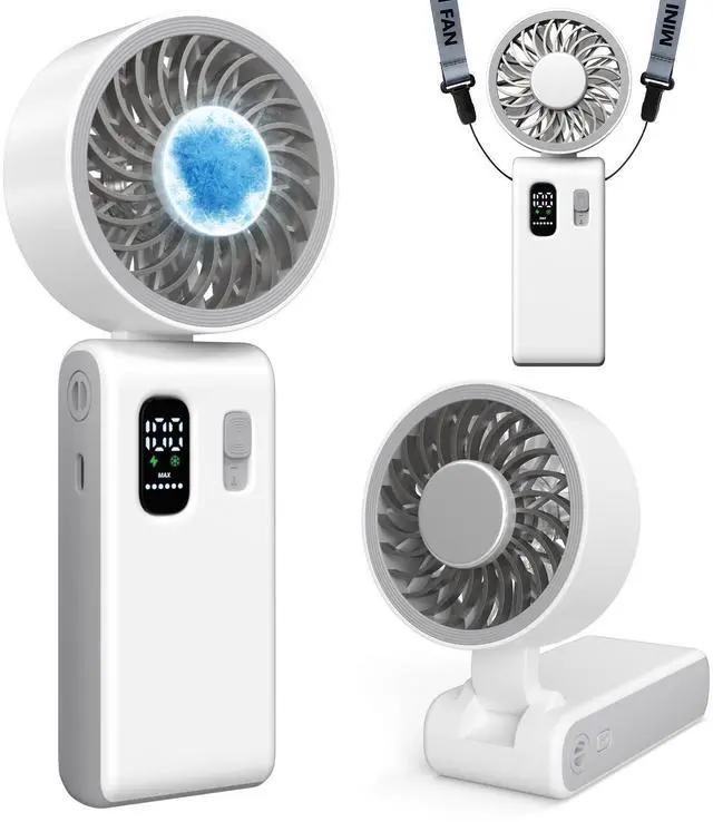 Main image of Portable Handheld Fan with Ice Cooling, 100 Speed Rechargeable Mini Desk Fan, Up to 12Hrs Cooling, Powerful Folding Personal Fan for Travel, Camping, Office (White)