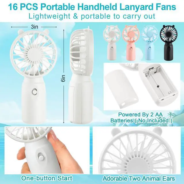 Alt view image 2 of 7 - 16 Pcs Mini Portable Fans Bulk Handheld Battery Operated Fan with Lanyard, Cooling Lightweight Pocket Personal Fans for Wedding Birthday Summer Outdoor Use (White Black Blue Pink)