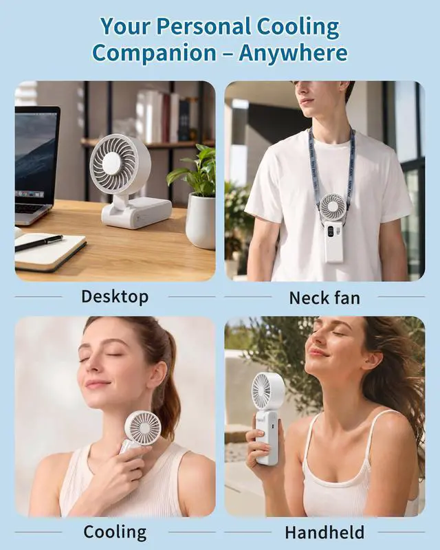 Alt view image 7 of 7 - Portable Handheld Fan with Ice Cooling, 100 Speed Rechargeable Mini Desk Fan, Up to 12Hrs Cooling, Powerful Folding Personal Fan for Travel, Camping, Office (White)