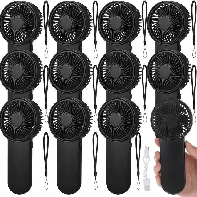 Main image of 12 Pcs Small Personal Portable Fan Mini Handheld Bulk 1 Speed Electric Cute Battery Powered for Neck Lash Makeup Women Men Travel Camping Indoor Outdoor Summer (Black)