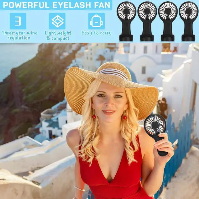 Alt view image 3 of 7 - 12 Pcs Mini Handheld Fan Bulk 3 Speed USB Electric Battery Operated Small Portable Pocket Fan with Data Cable and Mounting Base Quiet Summer Gift for Wedding Camping Travel(Black)