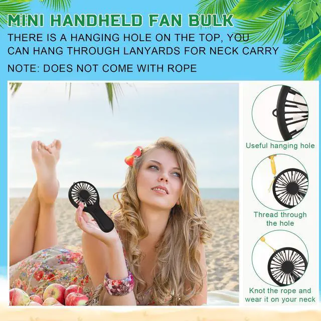 Alt view image 5 of 7 - 12 Pcs Mini Handheld Fan Bulk 3 Speed USB Electric Battery Operated Small Portable Pocket Fan with Data Cable and Mounting Base Quiet Summer Gift for Wedding Camping Travel(Black)