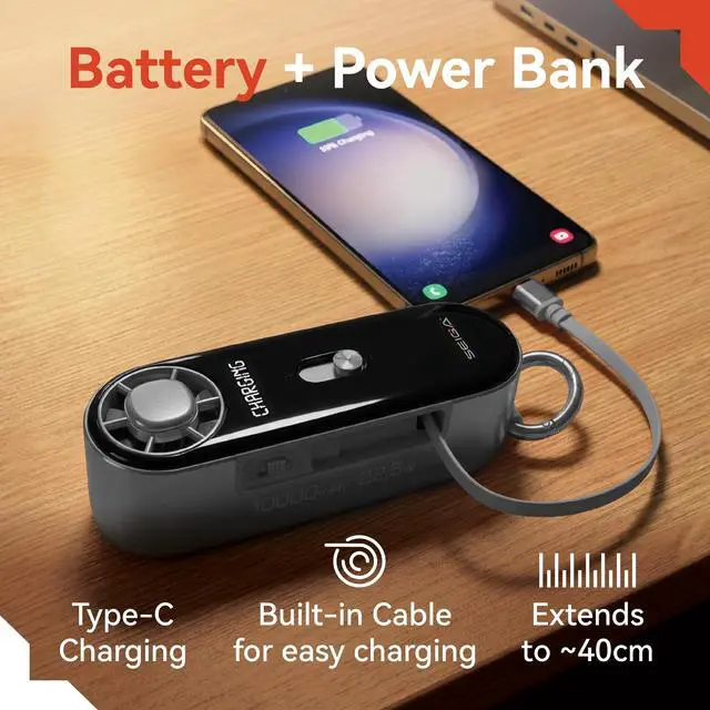 Alt view image 4 of 7 - Metal Handheld Fan with Ice Cooling, 10,000mAh Power Bank & Flashlight, 16,500 RPM Turbo Cooling, 100-Speed Adjustable Fan, Built-in Retractable USB-C Cable for Travel, Camping & Outdoor Use