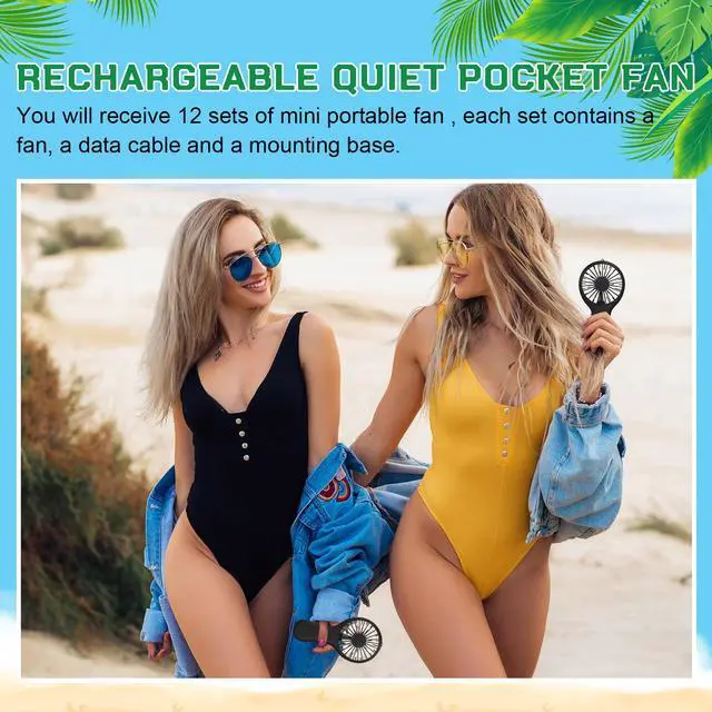 Alt view image 6 of 7 - 12 Pcs Mini Handheld Fan Bulk 3 Speed USB Electric Battery Operated Small Portable Pocket Fan with Data Cable and Mounting Base Quiet Summer Gift for Wedding Camping Travel(Black)
