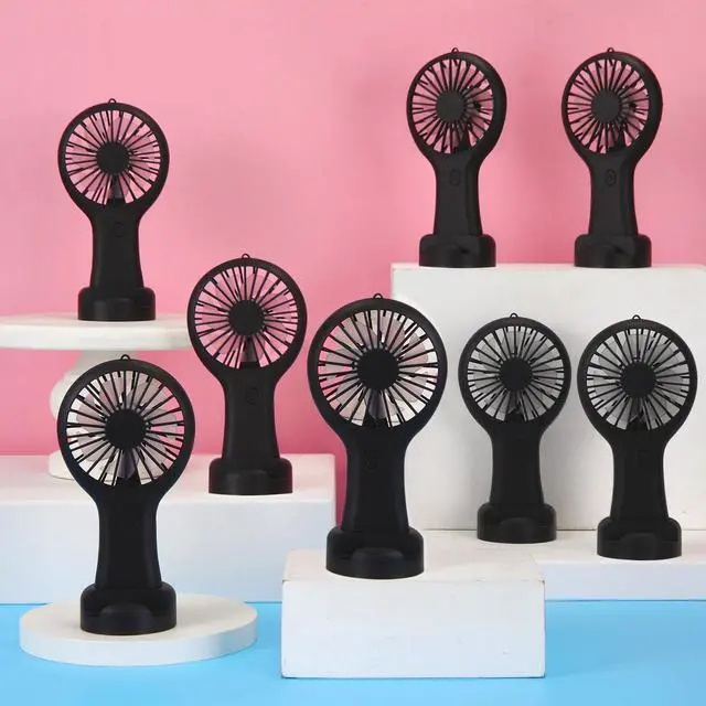 Alt view image 7 of 7 - 12 Pcs Mini Handheld Fan Bulk 3 Speed USB Electric Battery Operated Small Portable Pocket Fan with Data Cable and Mounting Base Quiet Summer Gift for Wedding Camping Travel(Black)
