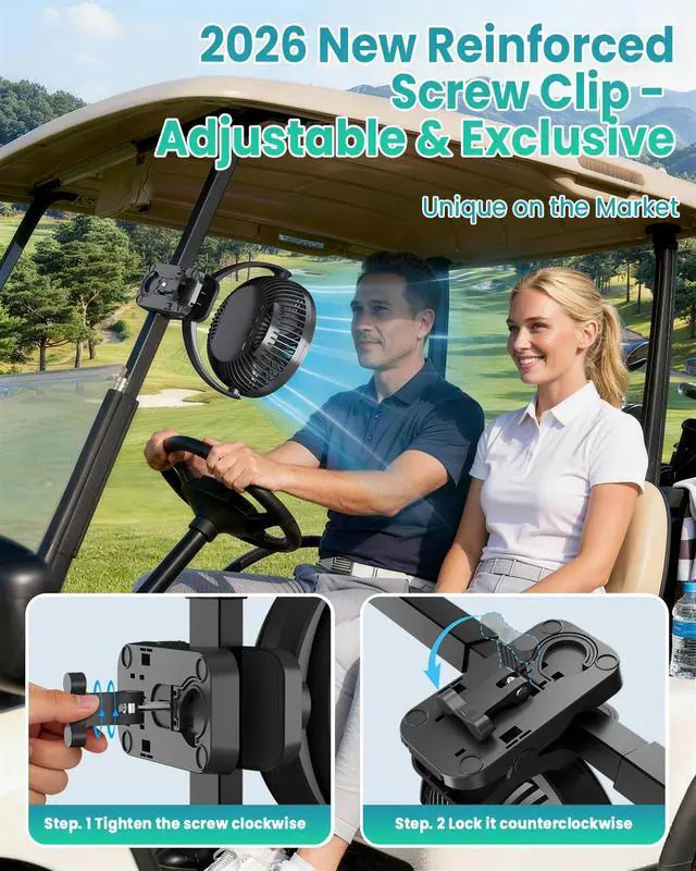 Alt view image 2 of 7 - 40000mAh Clip on Fan, 2-in-1 Portable Rechargeable Fan - 8 Inch USB Battery Operated Fans with Light & Screw-Clamp for Golf Cart, Desk, Tent, Travel, Gym, Treadmill, Summer Gifts, Black