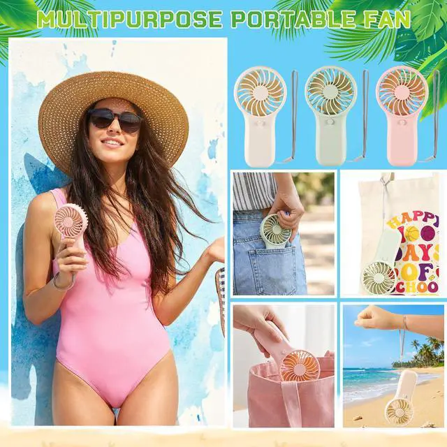 Alt view image 4 of 7 - 24 Pack Mini Portable Fans Bulk with Lanyard Small Handheld Fans Gifts Bulk for Wedding Summer Travel Beach Gym Camping Makeup (Lanyard,3 Colors)