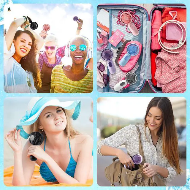 Alt view image 5 of 7 - 12 Pack Mini Portable Handheld Fan Bulk for Travel 3 Speeds, Rechargeable USB Battery Operated, Small Personal Eyelash Fans for Women Men Indoor Outdoor(Multicolor,Classic Style)