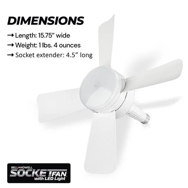 Alt view image 4 of 7 - Socket Breeze Modern Ceiling Fans with LED Lights, 10" LED E26 Screw Base Mini Light Socket Fan for Bedroom, Living Room, Kitchen, Balcony