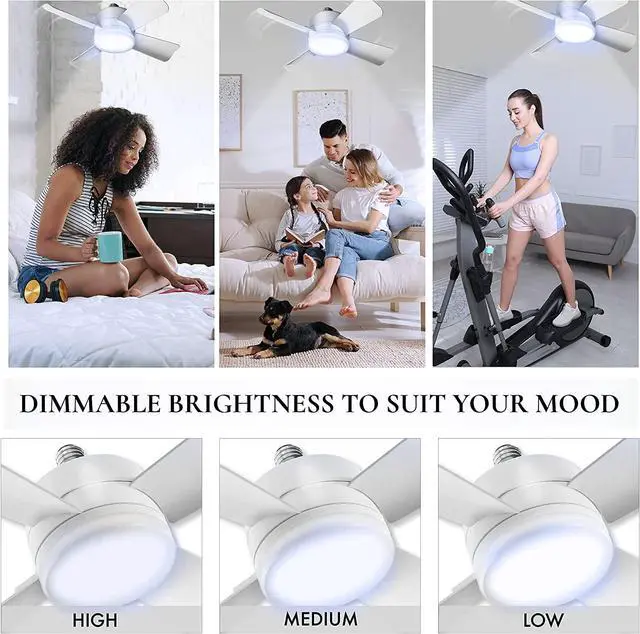 Alt view image 6 of 7 - Socket Breeze Modern Ceiling Fans with LED Lights, 10" LED E26 Screw Base Mini Light Socket Fan for Bedroom, Living Room, Kitchen, Balcony