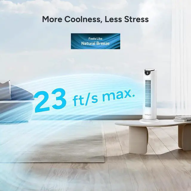 Alt view image 3 of 7 - Tower Fan for Bedroom, 25 dB Quiet DC Motor Bladeless Fan, Detachable Washable Design, 8 Speeds, 8H Timer, 80° Oscillating Fans for Indoors, 16 Inch Desk Table Fans with Remote, White