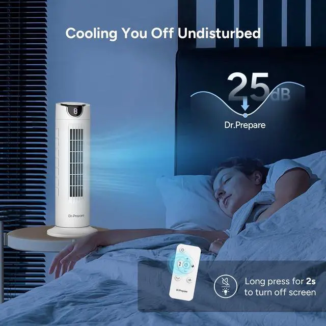 Alt view image 4 of 7 - Tower Fan for Bedroom, 25 dB Quiet DC Motor Bladeless Fan, Detachable Washable Design, 8 Speeds, 8H Timer, 80° Oscillating Fans for Indoors, 16 Inch Desk Table Fans with Remote, White