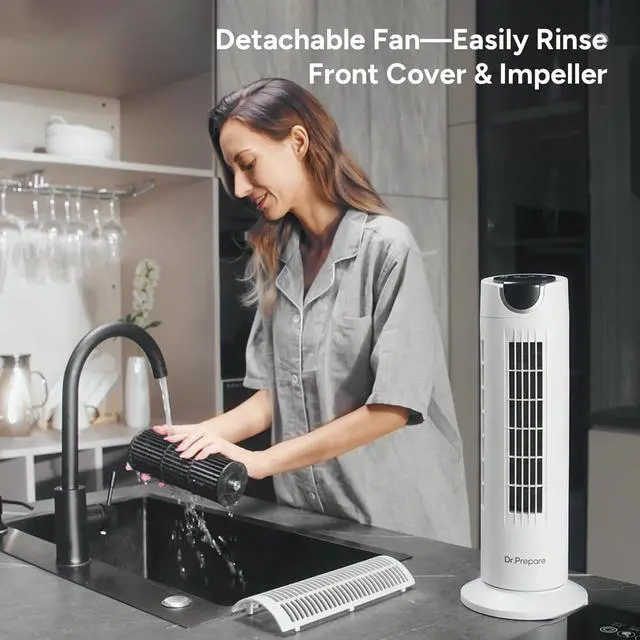 Alt view image 6 of 7 - Tower Fan for Bedroom, 25 dB Quiet DC Motor Bladeless Fan, Detachable Washable Design, 8 Speeds, 8H Timer, 80° Oscillating Fans for Indoors, 16 Inch Desk Table Fans with Remote, White