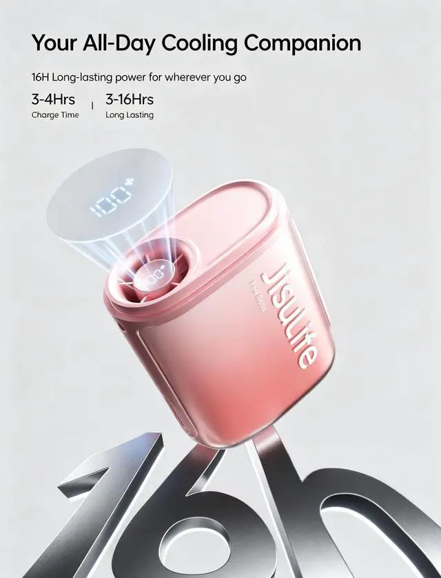 Alt view image 4 of 7 - Portable Neck Fan, 100 Speed 40000RPM Cooling, Mini Personal Handheld Wearable Waist Fan, 16H 4500mAh Battery with LED Display, Lightweight in Outdoor, Travel, Jobsite Gifts (Pink)