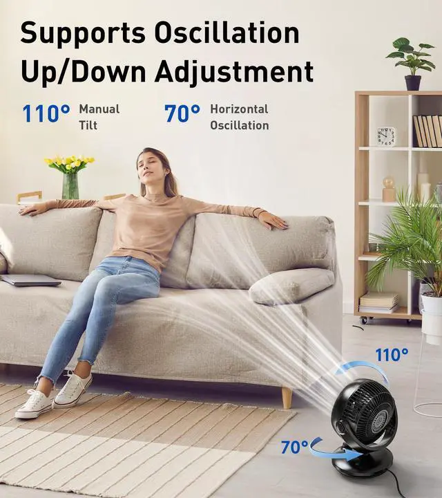 Alt view image 5 of 6 - Desk Air Circulator Fan, Fan for Bedroom, Auto Oscillating Table Fans, 11 Inch, 3 Speeds, 28 db, for Quiet Fans for Whole Room/Home/Office/Dorm/Kitchen