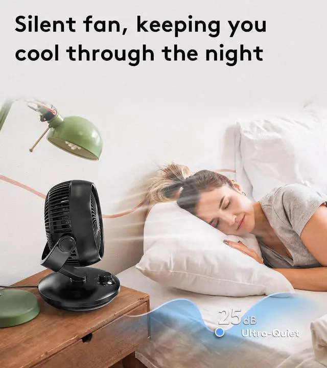 Alt view image 6 of 6 - Desk Air Circulator Fan, Fan for Bedroom, Auto Oscillating Table Fans, 11 Inch, 3 Speeds, 28 db, for Quiet Fans for Whole Room/Home/Office/Dorm/Kitchen