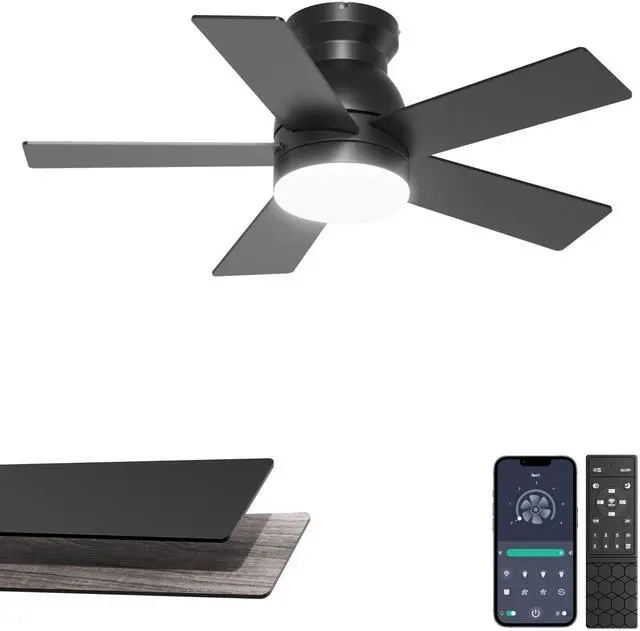 Main image of 32'' Small Ceiling Fan with Light, Mini Low Profile Flush Mount Fan for Hallway & Closet, Quiet DC Motor, Modern Tiny Space Ceiling Fan with App/Remote Control, Black