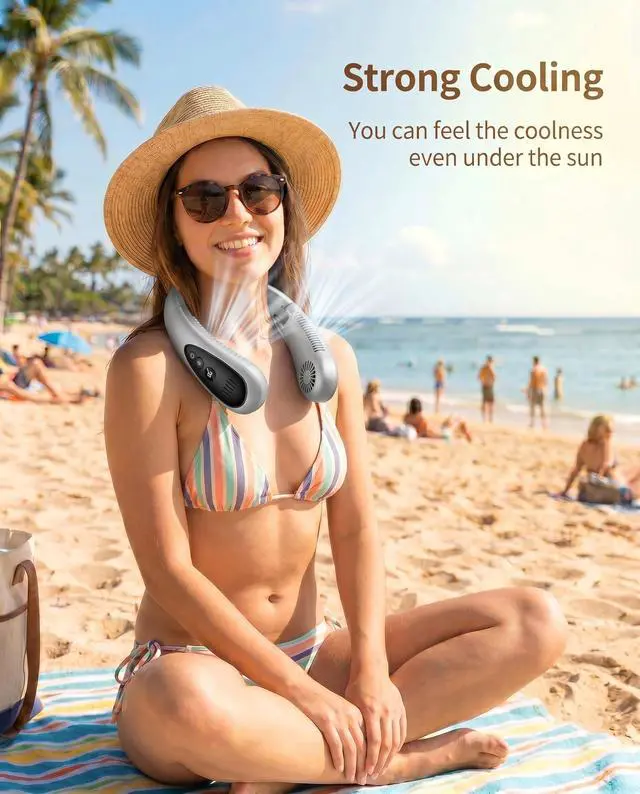 Alt view image 4 of 7 - Neck Air Conditioner, Portable Neck Fan with Cooling Plate 360°Cooling Airflow, 5200mah Rechargeable USB Fan Hands Free Bladeless Wearable Foldable Mini Fan for Men Women Home Office Outdoor