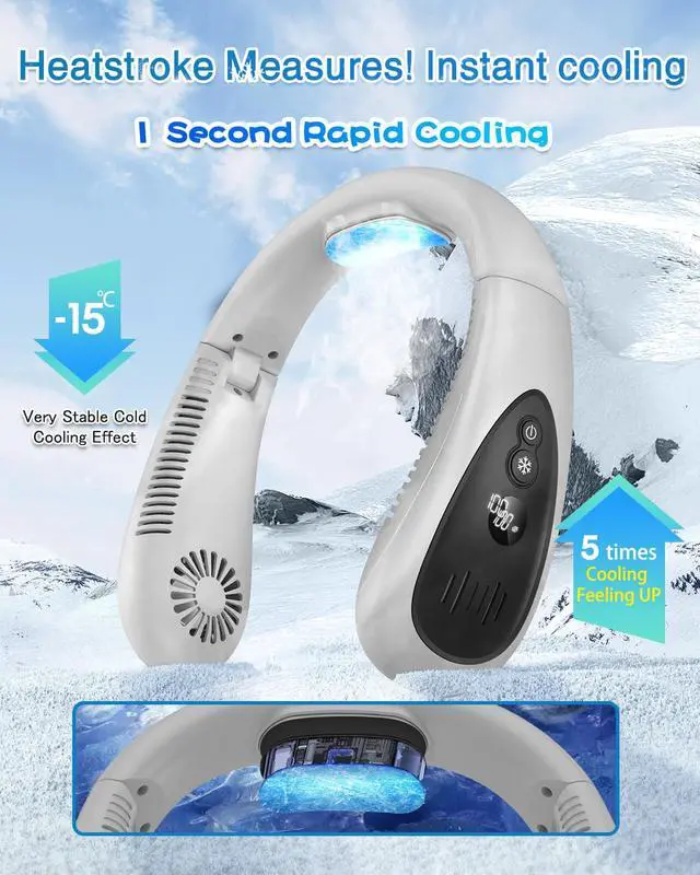 Alt view image 6 of 7 - Neck Air Conditioner, Portable Neck Fan with Cooling Plate 360°Cooling Airflow, 5200mah Rechargeable USB Fan Hands Free Bladeless Wearable Foldable Mini Fan for Men Women Home Office Outdoor