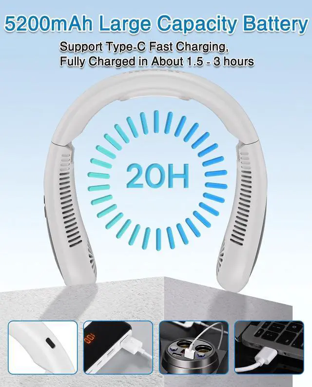 Alt view image 7 of 7 - Neck Air Conditioner, Portable Neck Fan with Cooling Plate 360°Cooling Airflow, 5200mah Rechargeable USB Fan Hands Free Bladeless Wearable Foldable Mini Fan for Men Women Home Office Outdoor