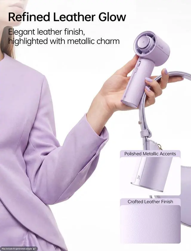 Alt view image 3 of 7 - Handheld Fan - NextGen Cooling: 30H Max Runtime, 100Speed Turbo Air, Premium PU Leather, Aroma Pod Innovation, Portable Fan for Travel, Gifts for Women Men- Misty Purple (Pro1 Mini, 1Pc)