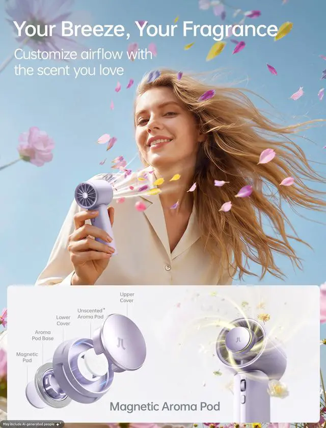 Alt view image 5 of 7 - Handheld Fan - NextGen Cooling: 30H Max Runtime, 100Speed Turbo Air, Premium PU Leather, Aroma Pod Innovation, Portable Fan for Travel, Gifts for Women Men- Misty Purple (Pro1 Mini, 1Pc)