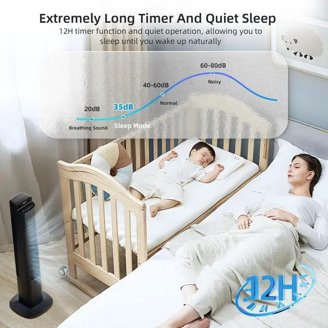 Alt view image 2 of 4 - Portable Bladeless Tower Fan, 80° Oscillating Design, Remote Control Included, 5 Speeds & 3 Modes, Low Noise for Bedroom and Living Room, Black