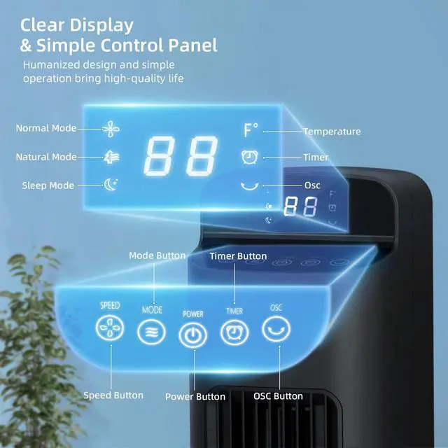 Alt view image 3 of 4 - Portable Bladeless Tower Fan, 80° Oscillating Design, Remote Control Included, 5 Speeds & 3 Modes, Low Noise for Bedroom and Living Room, Black